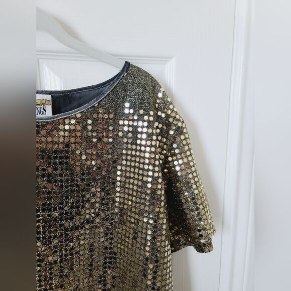 Vintage Trimmings Golden Shimmer Disco Sparkle Mirror Short Sleeve Blous… - Picture 4 of 12